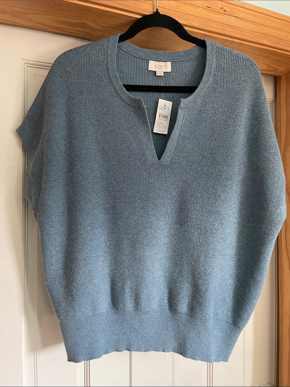LOFT Dusty Blue V-Notch Ribbed Pullover